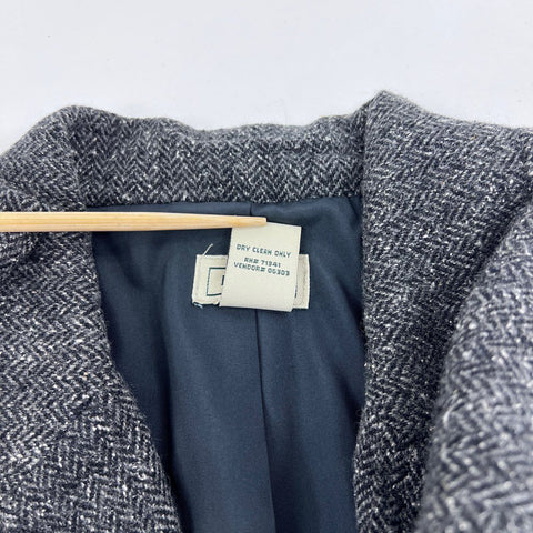 L.L. Bean Women's Gray Herringbone Wool Silk Blend Blazer Jacket Sz L