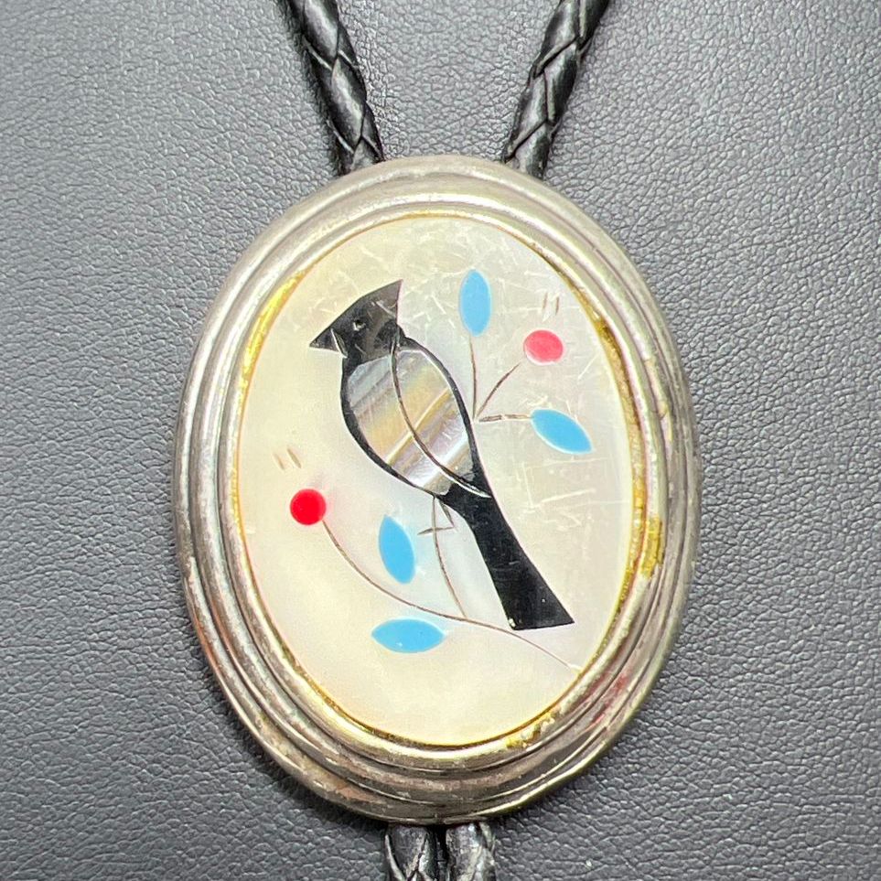 Mother Of Pearl Inlay Bird Bolo Tie Mens Accessories