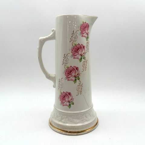 Royal Firenze China Pitcher Pink Rose Floral Gold Trim Victorian Style Vintage