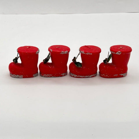 Vintage Christmas Boot Candles Lot 4 Red Wax Figurines With Original Box Japan