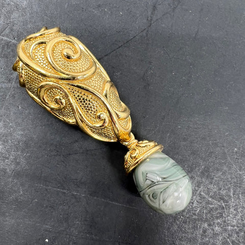 Vintage Barrera For Avon Venetian Mist Gold Tone Swirl Glass Dangle Brooch Pin