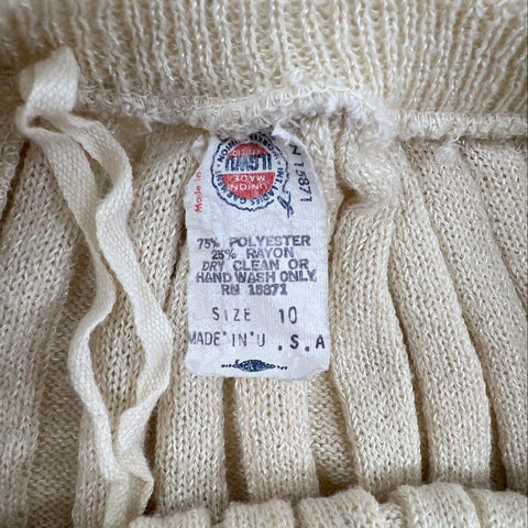 Vintage 80s Women's Cream Pleated Knit Midi Skirt ILGWU USA Made Size 10