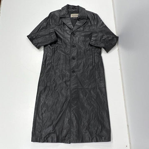 Vintage Y2K M. Julian Black Leather Short Sleeve Duster Trench Coat Men's L