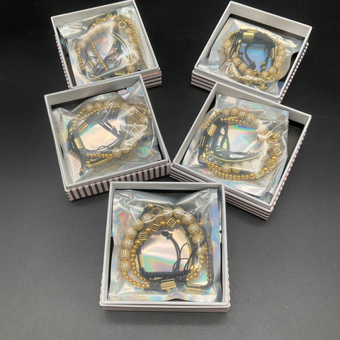 Magic Fish Imperial Crown Gold Tone CZ Bracelet Sets Lot of 5