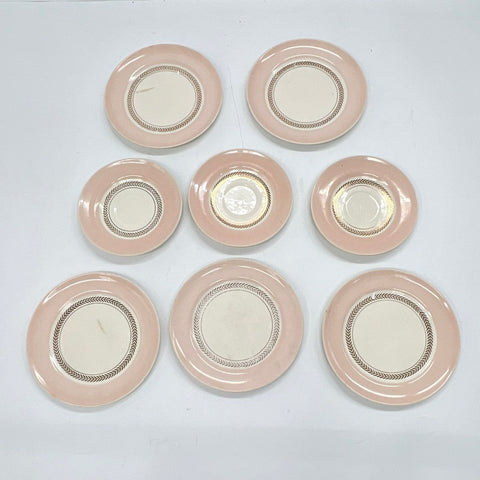 American Limoges Federal Coral Pink 22K Gold China Set 19pc Soup Bowls Plates