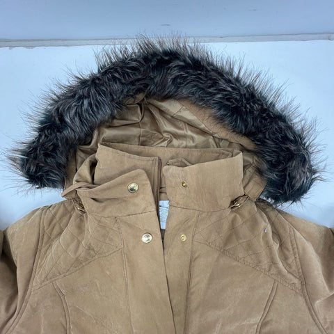 Studio Works Women's NWT Brown Quilted Faux Fur Hood Parka Coat Size 1X