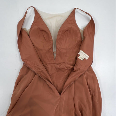 Jenny Yoo Women's Priya Gown Peach Cinnamon Rose Deep V-Neck Dress Sz 4