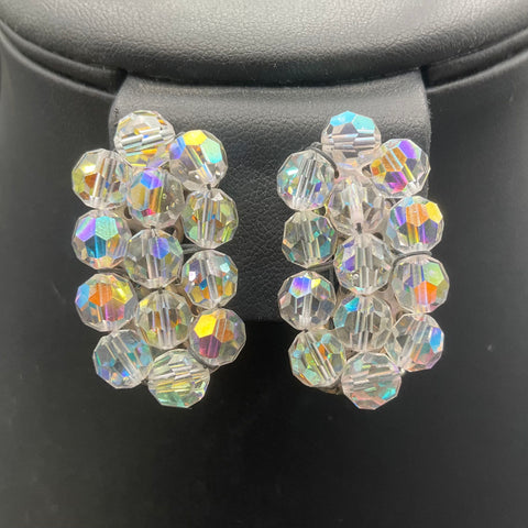 Vintage AB Crystal Jewelry Lot 5pc Necklace Bracelet Clip-On Earrings Set