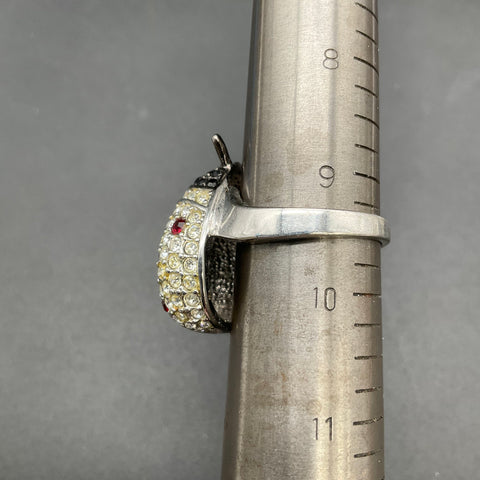 Vintage Silver Tone Ladybug Ring Rhinestone Figural Insect Jewelry Size 9.5