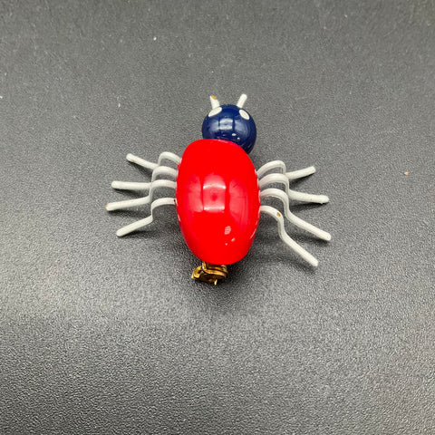 Vintage Red White Blue Enamel Spider Brooch Pin Patriotic Whimsical Insect