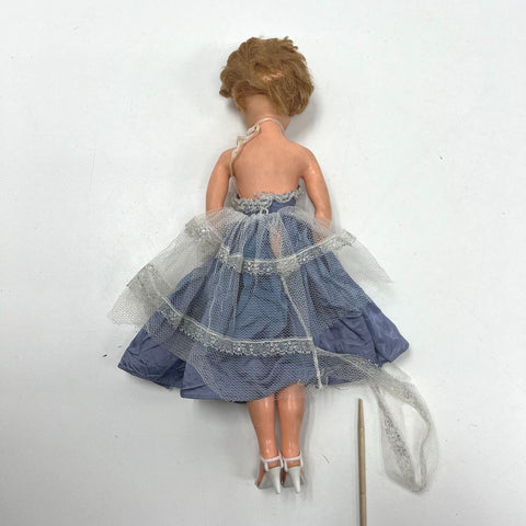 Vintage 50s Eegee Little Debutante Walker Fashion Doll Sleep Eyes 18" Blue Dress