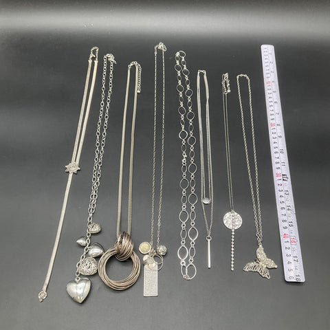 Silver Tone Fashion Jewelry Lot of 8 Necklaces Butterfly Heart Mesh Multi-Strand