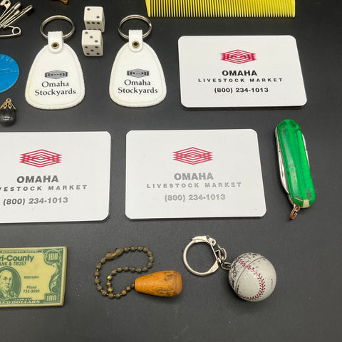 Junk Drawer Lot Omaha Stockyards Advertising Mixed Collectibles 30 Pcs Vintage