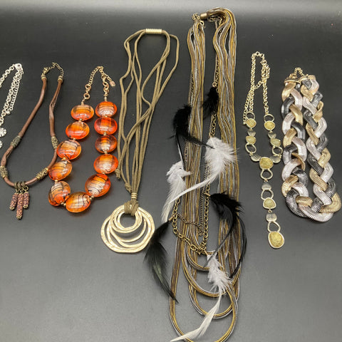 Fashion Costume Jewelry Lot of 9 Necklaces Mesh Feathers Boho Rhinestone Bib