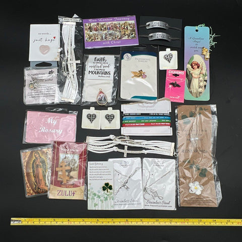 Religious Christian Jewelry Lot 20+ Pcs Cross Stainless Steel WWJD Zuluf Wood