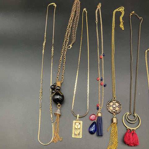Vintage Gold Tone Pendant Tassel Necklace Lot of 12