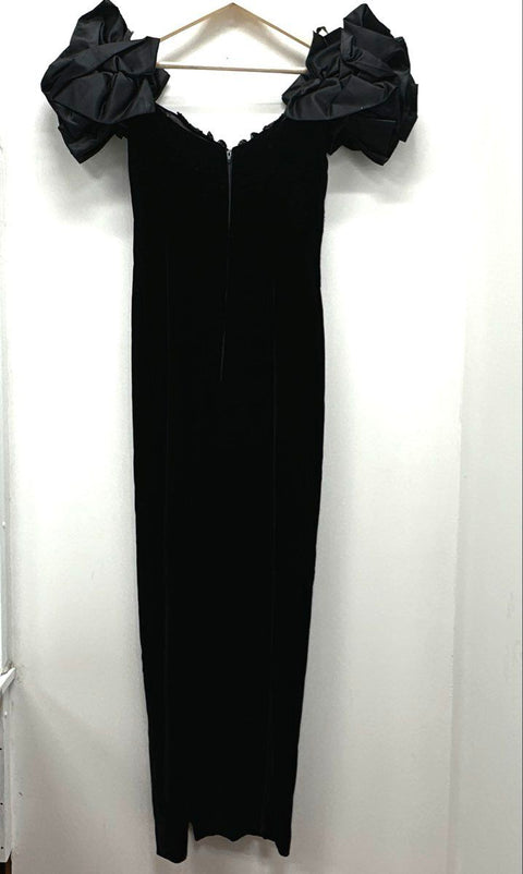 Vintage 90s Zum Zum Women's Black Velvet Sequin Ruffle Pouf Sleeve Dress Sz 3