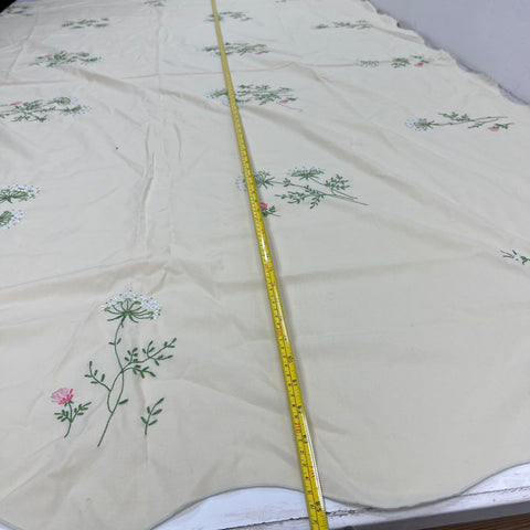 Vintage Embroidered Tablecloth Lot 2 Floral Scalloped Edge White Tan