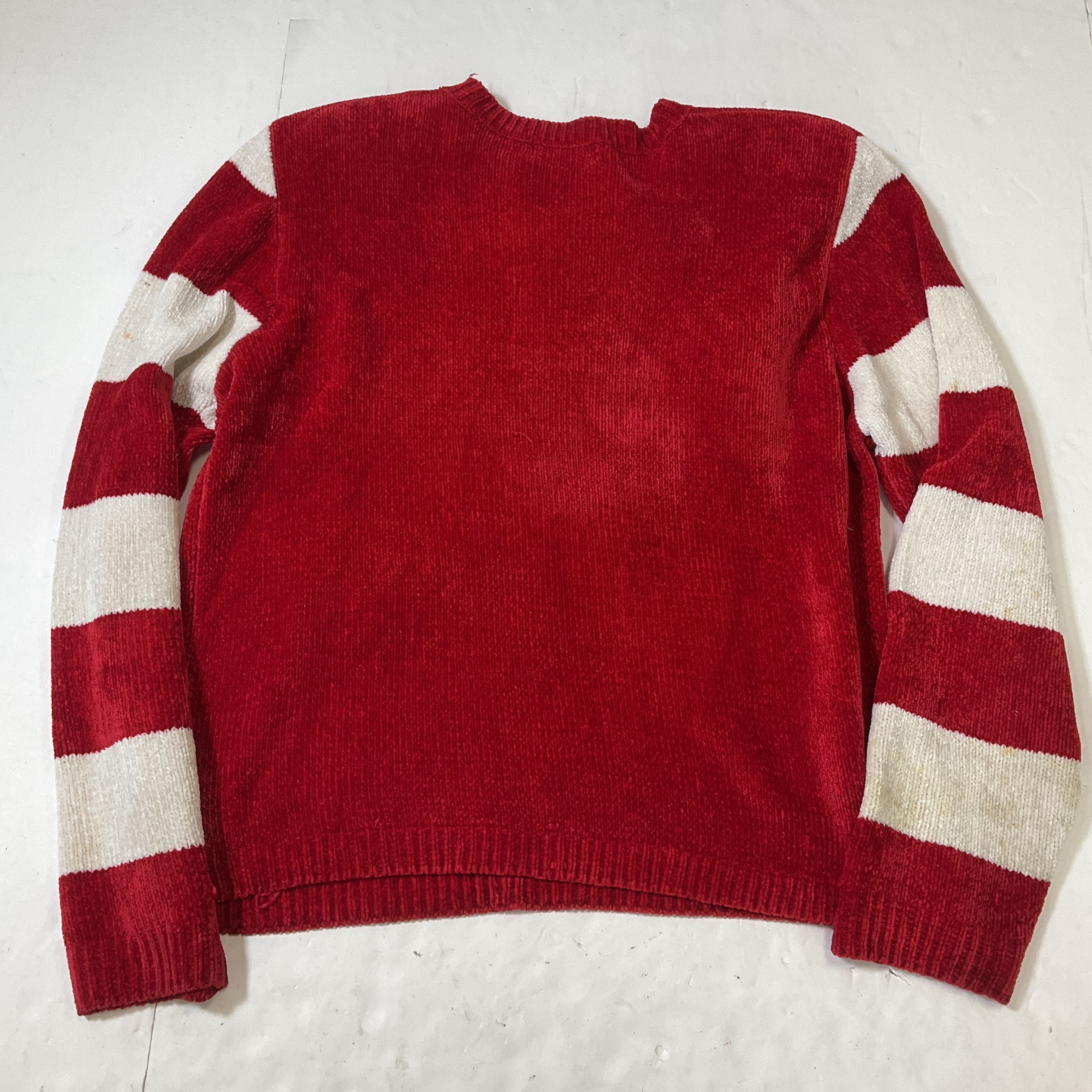 Berek 2 Red White Stripe 3D Santa Chenille Christmas Sweater Women's M Vintage