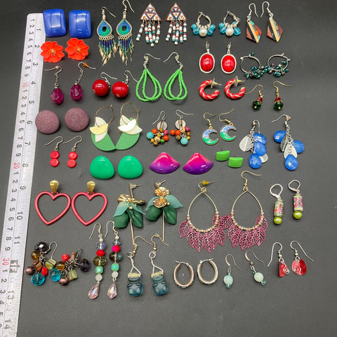 Vintage to Modern Costume Jewelry Earring Lot 0.49 Lbs Boho Beaded Floral