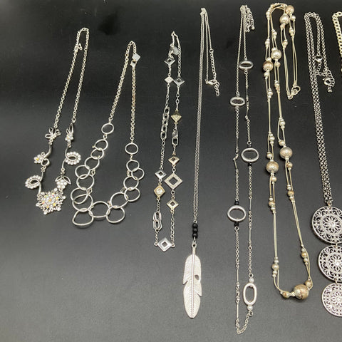 Fashion Costume Jewelry Lot of 13 Silver Tone Necklaces Pendants Bib Station