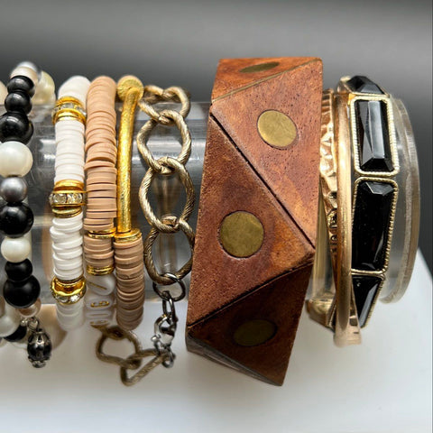 Vintage Modern Jewelry Lot of 26 Bracelets Wood Bangle Beaded Charms Bangles