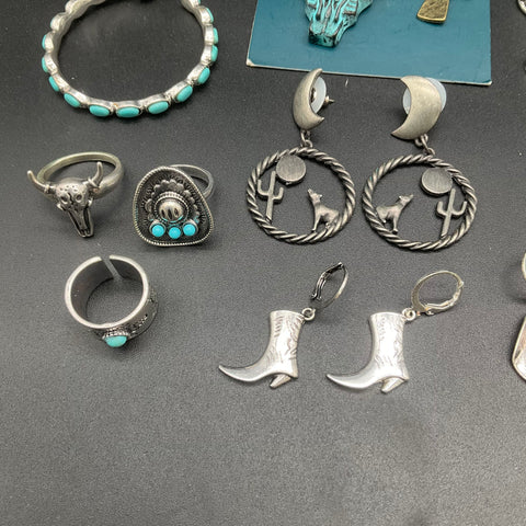 Southwestern Western Jewelry Lot Squash Blossom Naja Turquoise Color 21pc