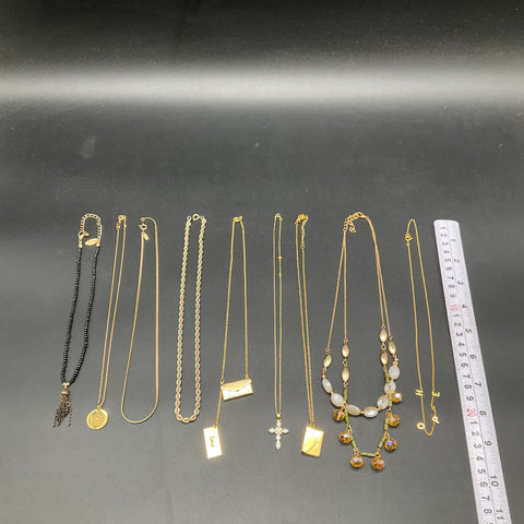 Costume Jewelry Lot 9pc Gold Tone Necklaces Envelope Cross Hope Tassel Chains