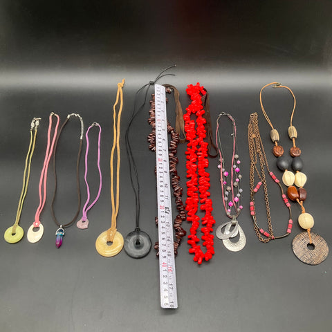 Bohemian Fashion Jewelry Lot of 11 Necklaces Beaded Crystal Stone Pendants Boho