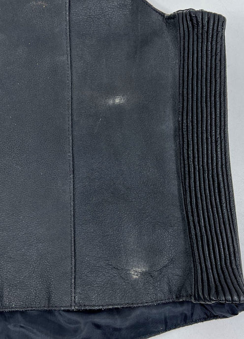 Interstate Leather Black Genuine Leather Biker Motorcycle Vest Men's L