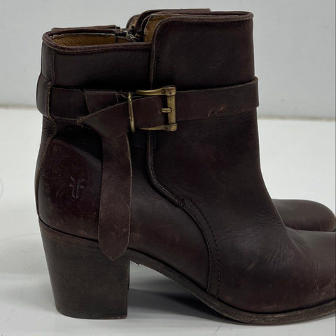 Frye Valerie Strappy 3476117 Dark Brown Leather Ankle Boots Size 10