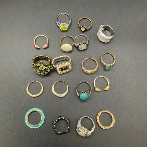 Mixed Style Fashion Jewelry Ring Lot of 17 Rhinestone Turquoise Faux Opal Sizes