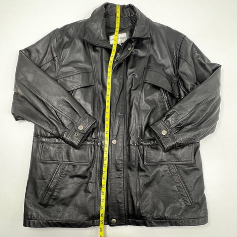 Charles Klein Men's Black Leather Quilted Barn Field Jacket Vintage Y2K XL