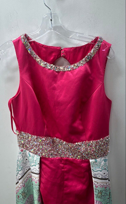 Dandan Li NWT Women's Pink Romper Maxi Overlay Gown Floral Beaded Formal