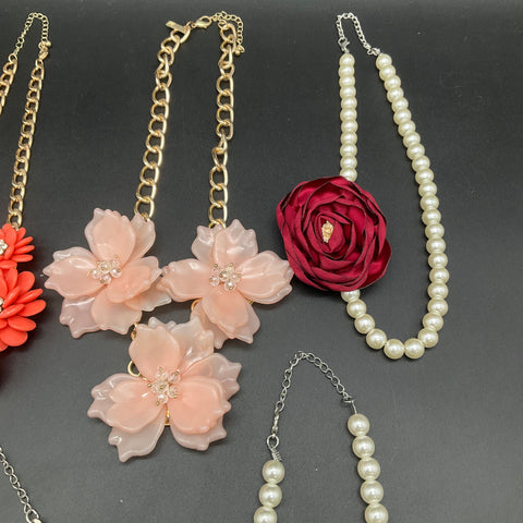 Chunky Statement Floral Necklace Lot of 6 Faux Pearl Rhinestone Bib Style