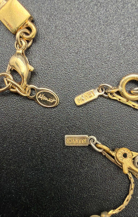 Vintage Monet Costume Jewelry Lot Gold Tone Necklaces Earrings Brooch 14 Pcs