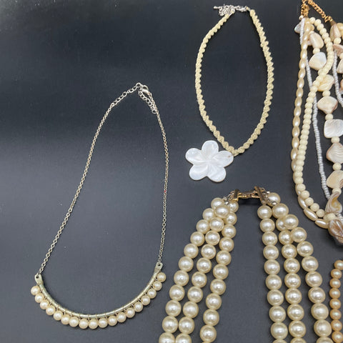 Faux Pearl Shell Beaded Necklace Jewelry Lot of 9 Vintage Style Multi-Strand