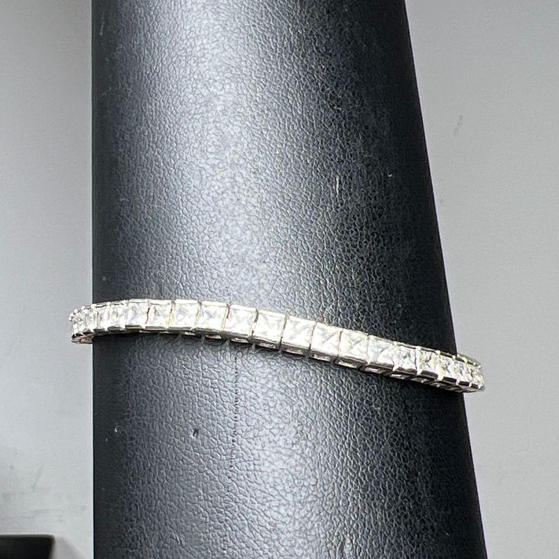 Sterling Silver Square Tennis Bracelet 10.48g