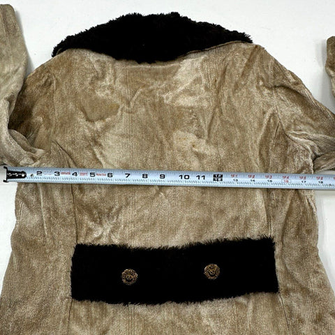 Vintage 70s Union Made Faux Fur Collar Lion Button Double Breasted Coat Sz M