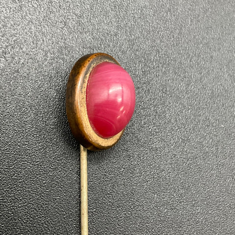 Antique Red Slag Glass Cabochon Stick Pin Gold Tone Victorian Style 2.5"