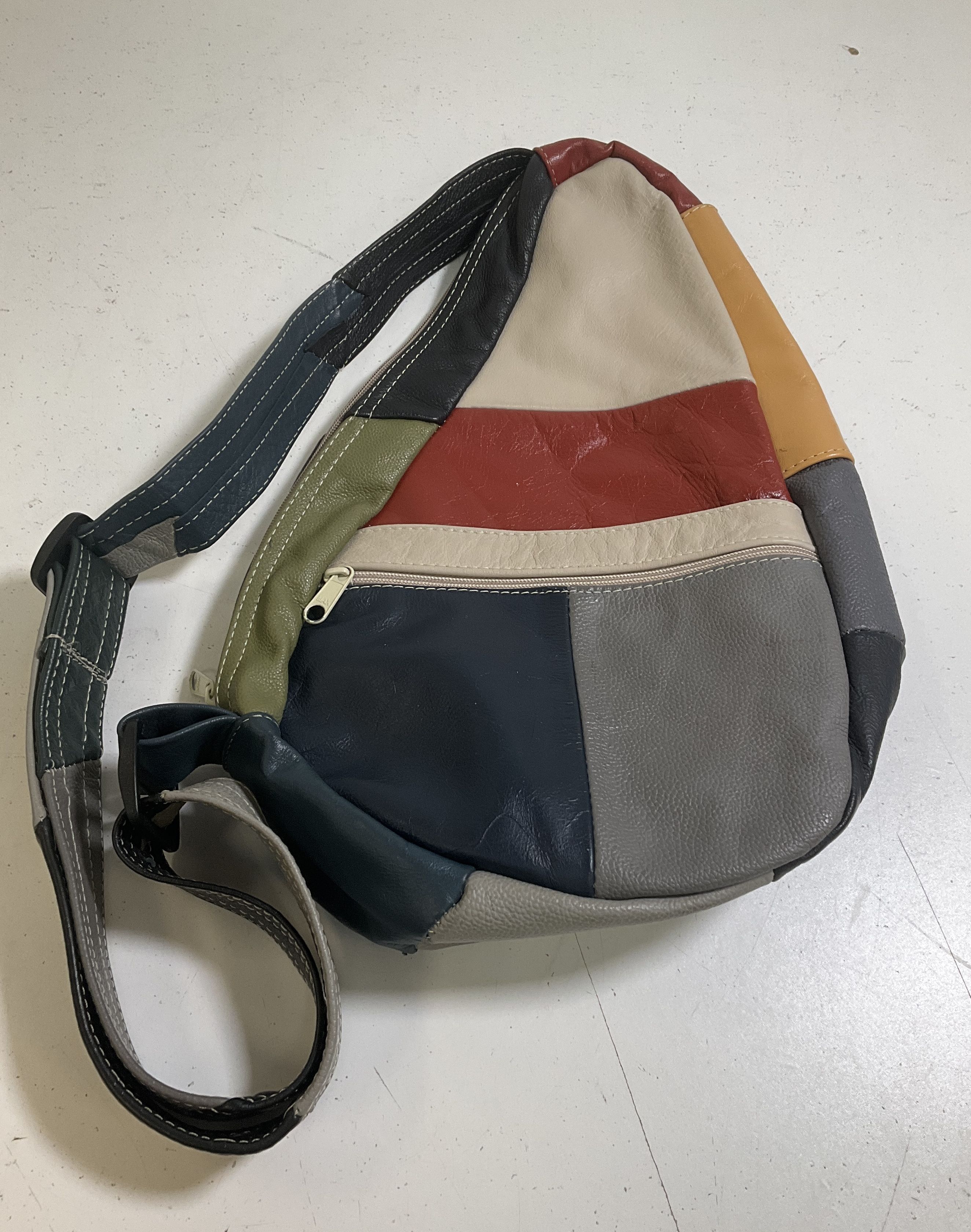 Vintage 90s Genuine Leather Patchwork Sling Crossbody Bag Multicolor Mexico