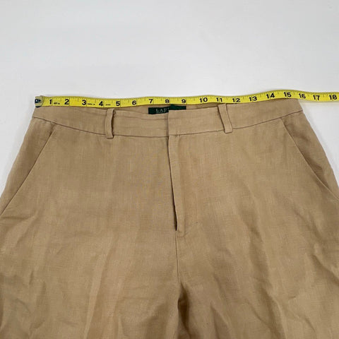 Lauren Ralph Lauren Women's Tan 100% Linen Lined Straight Leg Pants Sz 8
