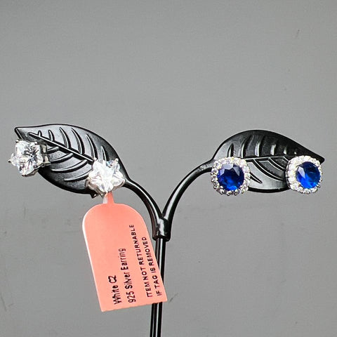 2 Pair 925 Sterling Silver Rhinestone Earrings NWT