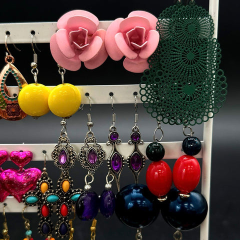 Whimsical & Boho Fashion Earring Lot of 26 Pairs Tassel Dangle Statement Studs