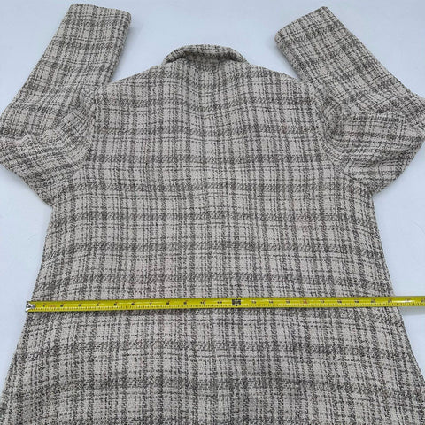 Bohme Women's Tweed Blazer Jacket Cream Brown Plaid Textured Size L