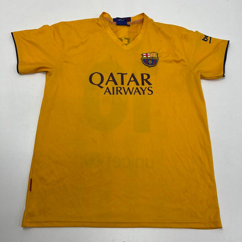 FC Barcelona Men's Yellow Qatar Airways Beko V-Neck Soccer Jersey Shirt Size L