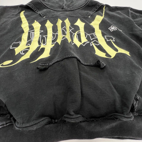 WWH Whole Wheat Honey Men's Black Gothic Heavyweight Boxy Hoodie Thumbholes Sz S