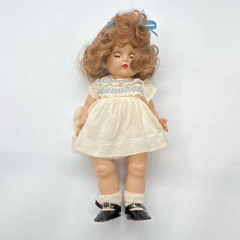 Vintage Ideal Doll 14 Inch Hard Plastic Sleep Eyes Made In USA White Dress