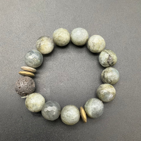 4 Beaded Stone Stretch Bracelets Lot Green Jasper Labradorite Lava Rock Unisex