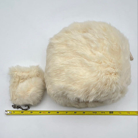 Vintage Cream Faux Fur Hand Warmer Muff and Matching Frame Coin Purse Set 2pc